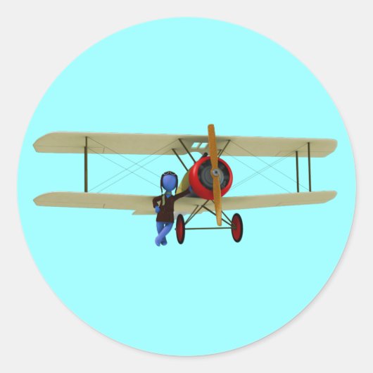 Pilot und Biplane Runder Aufkleber (Vorderseite)