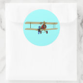 Pilot und Biplane Runder Aufkleber (Tasche)