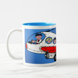 Pilot und Flugzeug Cartoon Zweifarbige Tasse