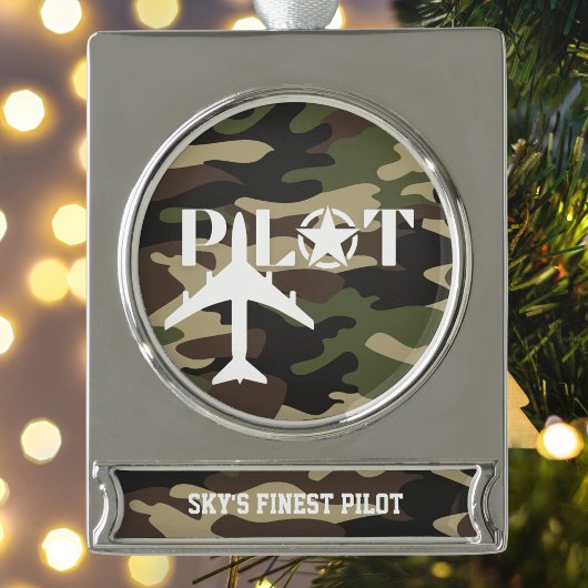 Pilot- und Militärflugzeug, Camouflage, Minimalist Banner-Ornament Silber