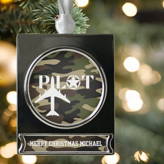 Pilot- und Militärflugzeug, Camouflage, Minimalist Banner-Ornament Silber