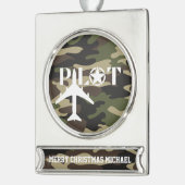Pilot- und Militärflugzeug, Camouflage, Minimalist Banner-Ornament Silber (Links)