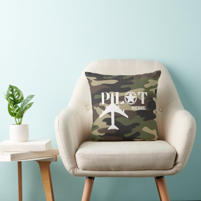 Pilot- und Militärflugzeug, Camouflage, Minimalist Kissen (Stuhl )