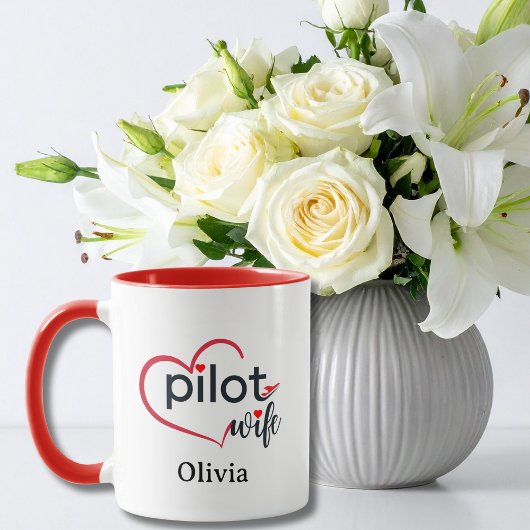 Pilot Wife Heart Airplane Romantic Custom Birthday Tasse