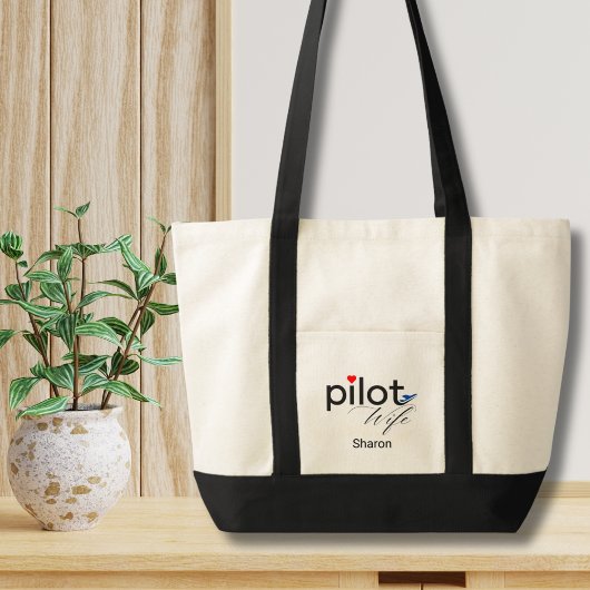 Pilot Wife Script Heart Airplane Simple Custom Tragetasche