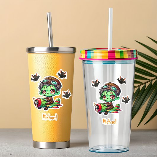 Pilot Zombie fliegendes Flugzeug & Bat Funny Hallo Aufkleber