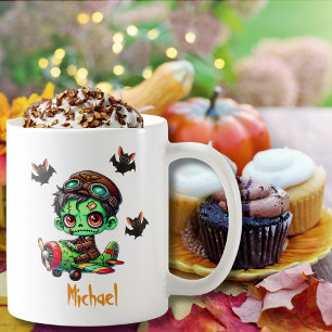 Pilot Zombie fliegt Flugzeug & Fledermaus Lustiges Kaffeetasse