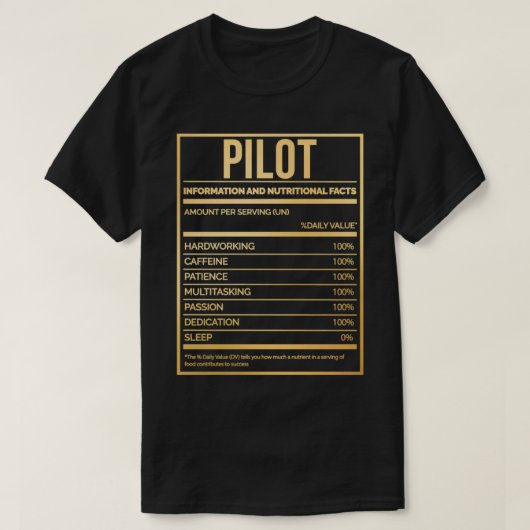 Pilotin "Funny Pilot Nutrition Label" in Gold T-Shirt (Design vorne)