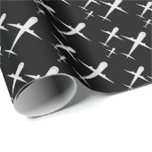 Pilotin für elegantes Flugzeugmuster Schwarz-Weiß Geschenkpapier (Rolleneckpunkt)