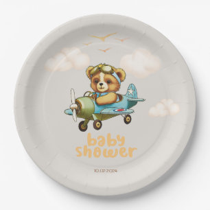 Pilotin für Wasserfarbenflugzeuge Teddy Bear Pappteller