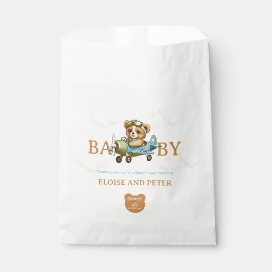 Pilotin für Whimsikflugzeuge Teddy Bear Baby Dusch Geschenktütchen (Vorderseite)