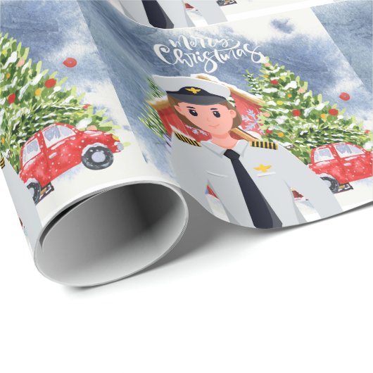 Pilotin mit Weihnachtsgeschenk Geschenkpapier (Rolleneckpunkt)