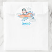 Pilotprogramm für Blue White Baby Dusche Pinguin Runder Aufkleber (Tasche)