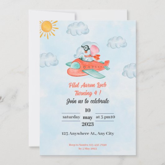 Pilotprogramm für Elephant Birthday Einladung (Vorderseite)