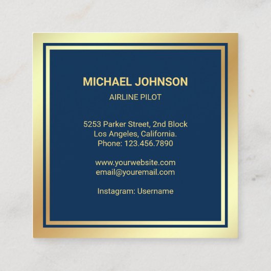Pilotprogramm für Flugzeuge mit blauem Gold-Fohlen Quadratische Visitenkarte (Rückseite)