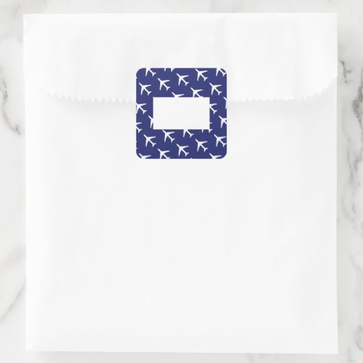 Pilotprogramm für Funky White Flugzeug Blue Backgr Quadratischer Aufkleber (Tasche)