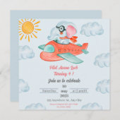 Pilotprogramm für hellblaue Elefanten zum Geburtst Einladung (Vorne/Hinten)