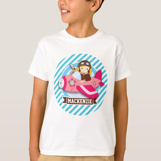 Pilotprogramm für Mädchen in rosa Flugzeug; Blaue T-Shirt (Vorderseite)