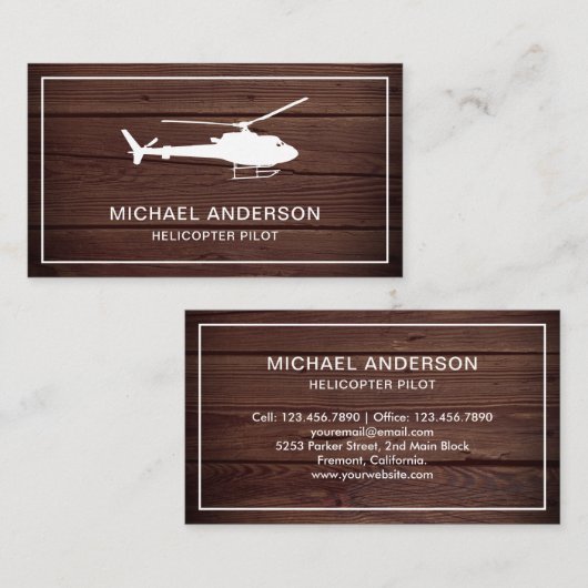 Pilotprogramm für moderne Rustikal-Holzhubschraube Visitenkarte (Vorne/Hinten)