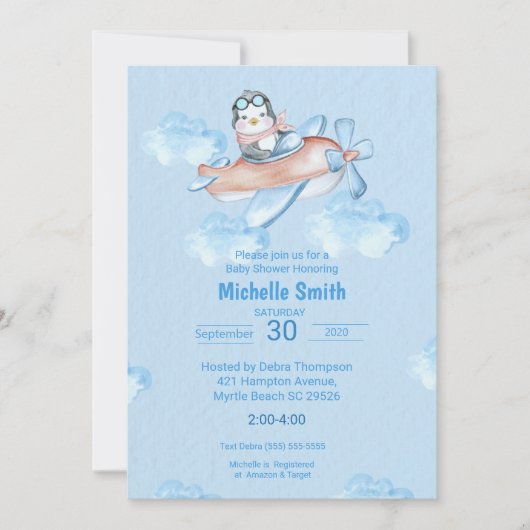 Pilotprogramm für niedliche Blaue Pinguine Einladung (Vorderseite)