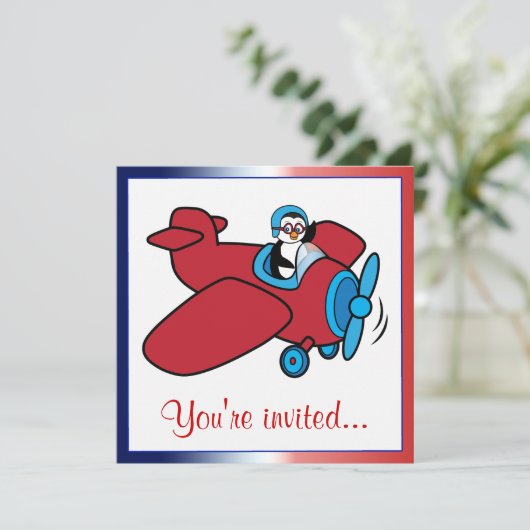 Pilotprogramm für Pinguine im Geburtstag Einladung (Stehend Vorderseite)