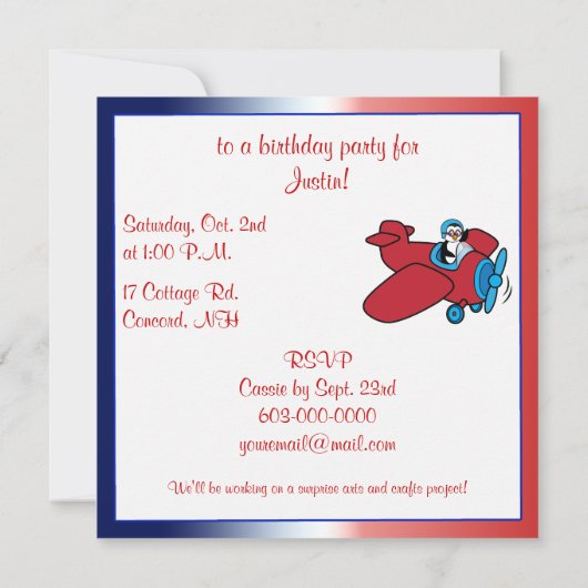 Pilotprogramm für Pinguine im Geburtstag Einladung (Rückseite)