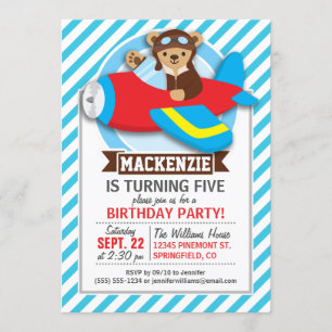 Pilotprogramm für Teddy Bear in Red Toy Airplane;  Einladung