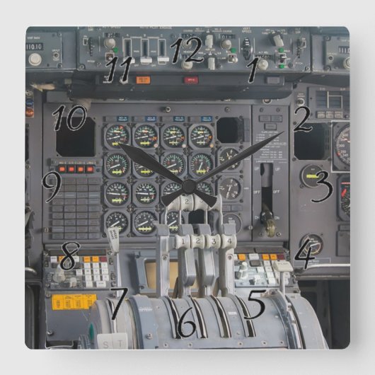 Pilots Cockpit Quadratische Wanduhr (Vorderseite)