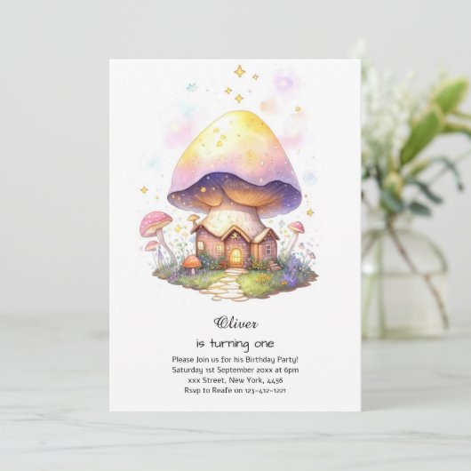 Pilz 1. Geburtstag Einladung (Stehend Vorderseite)