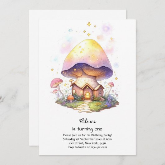 Pilz 1. Geburtstag Einladung (Vorne/Hinten)