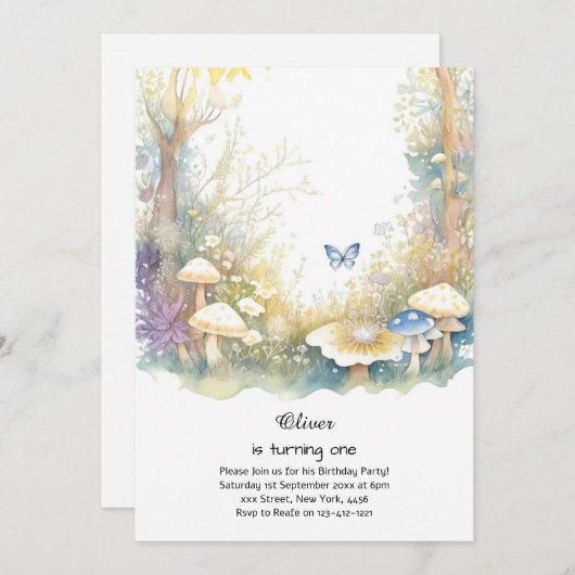 Pilz 1. Geburtstag Einladung (Vorne/Hinten)