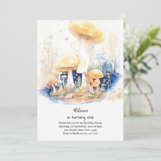 Pilz 1. Geburtstag Einladung (Stehend Vorderseite)