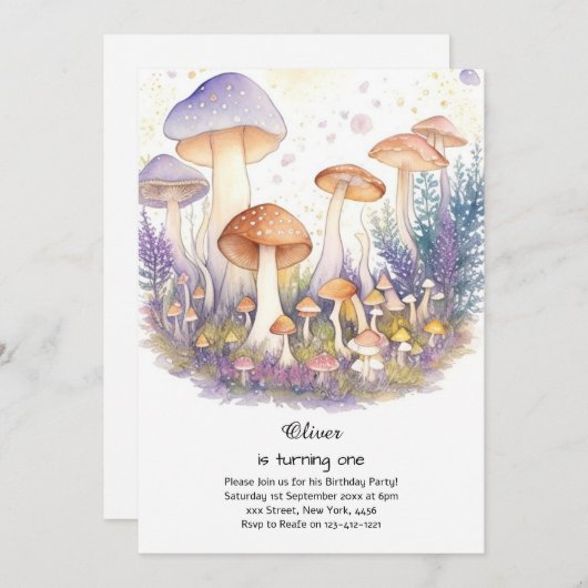 Pilz 1. Geburtstag Einladung (Vorne/Hinten)