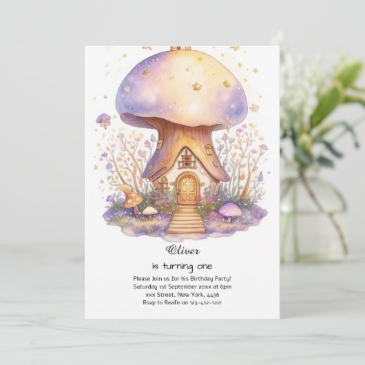 Pilz 1. Geburtstag Einladung (Stehend Vorderseite)