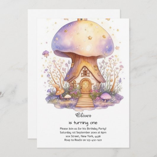 Pilz 1. Geburtstag Einladung (Vorne/Hinten)