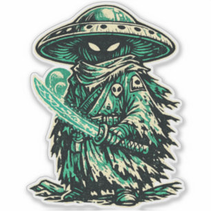 Pilz-Alien-Ronin – Vintage-Weltraumwanderer Aufkleber