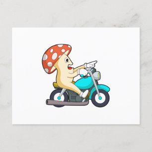 Pilz als Biker mit Motorrad Postkarte