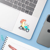 Pilz als Fahrrad mit Motorrad Aufkleber (Laptop mit iPhone)