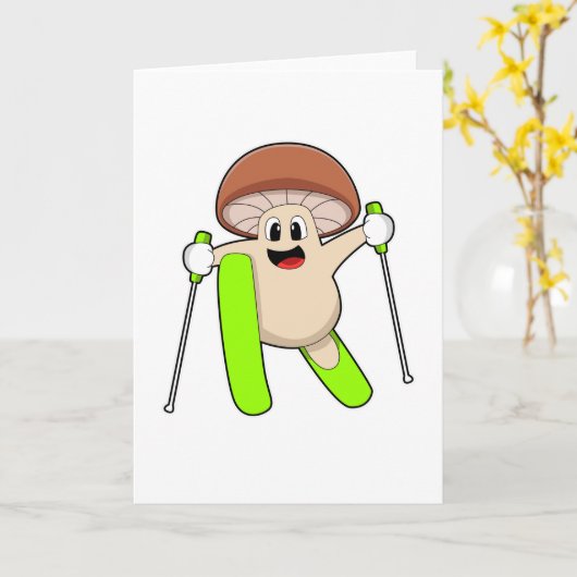 Pilz als Skifahrer mit Ski Karte (Gelbe Blume)