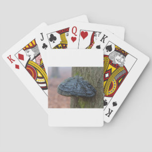 Pilz auf einem Baumstamm im Wald Spielkarten