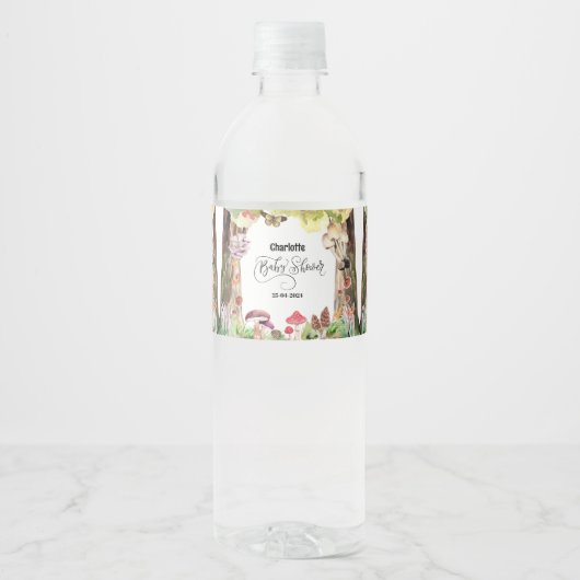 Pilz-Babydusche Waldwald Wasserflaschenetikett (Vorderseite)