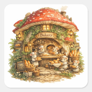 Pilz-Bäckerei   Whimsical Woodland Cottagecore  Quadratischer Aufkleber