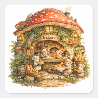 Pilz-Bäckerei | Whimsical Woodland Cottagecore Quadratischer Aufkleber
