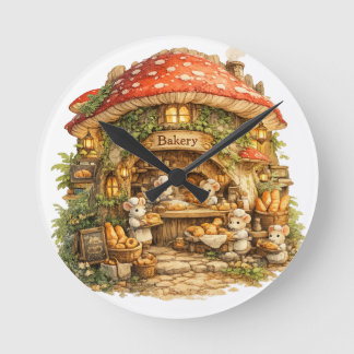 Pilz-Bäckerei | Whimsical Woodland Cottagecore Runde Wanduhr