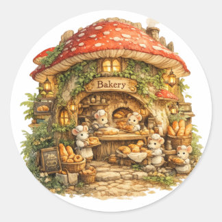Pilz-Bäckerei | Whimsical Woodland Cottagecore Runder Aufkleber