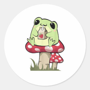 Pilz Frosch Goblincore Mykologie Kreativer Stil Runder Aufkleber