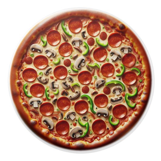 Pilz-, Grüner Paprika- und Pepperoni-Pizza Keramikknauf (Vorderseite)