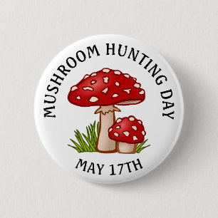 Pilz-Jagd-Tagesam 17. Mai Feiertags-Knopf Button