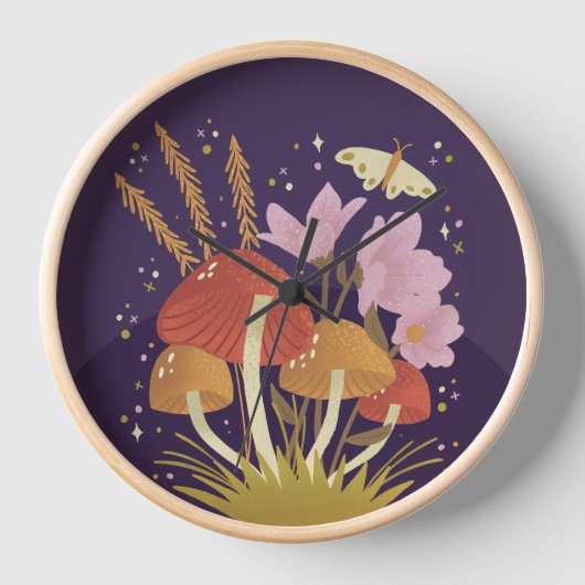 Pilz mit Florals Lila Uhr (Vorderseite)