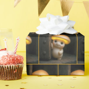 Pilz-Munchkin schaut hinter einer Tür hervor Geschenkpapier